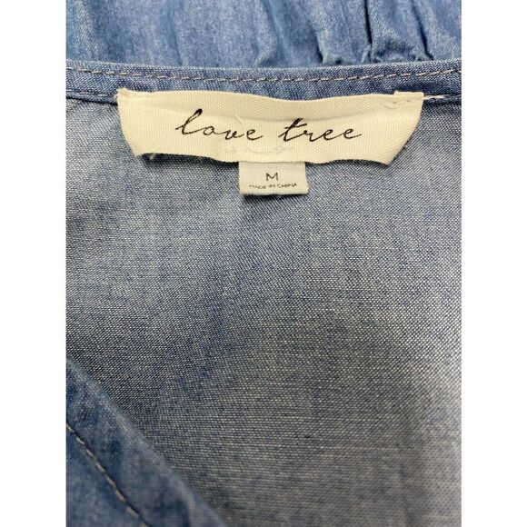 Love Tree Denim Chambray Cold Shoulder Faux Wrap Dress Size Medium - Picture 5 of 7